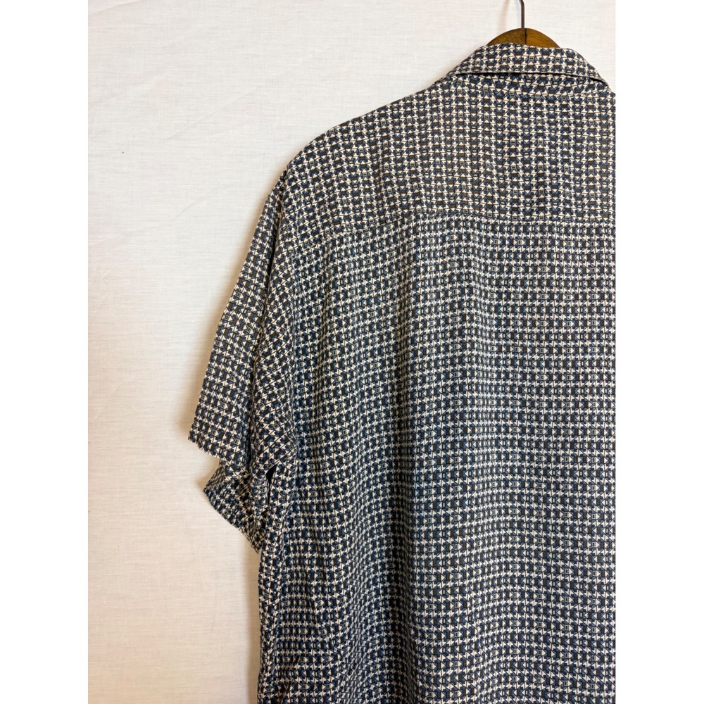 Basic Editions Mens Rayon Short‎ Sleeve Button Up Shirt Geometric Print Blue L - Picture 10 of 12